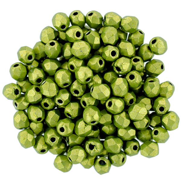 Firepolish 3mm Czech Glass Beads SATURATED METALLIC LIME PUNCH